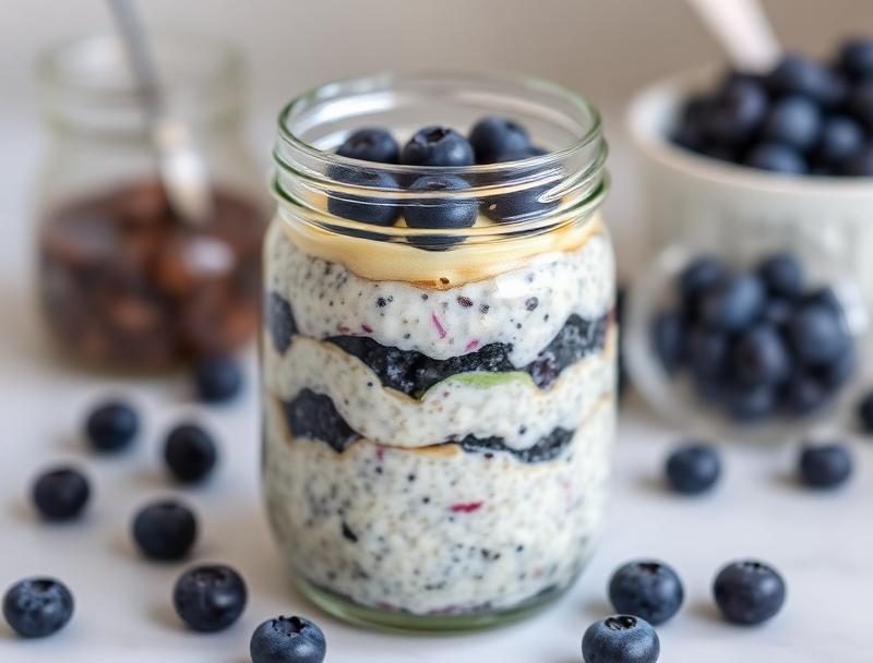 Blaubeer-Pancake Overnight Oats